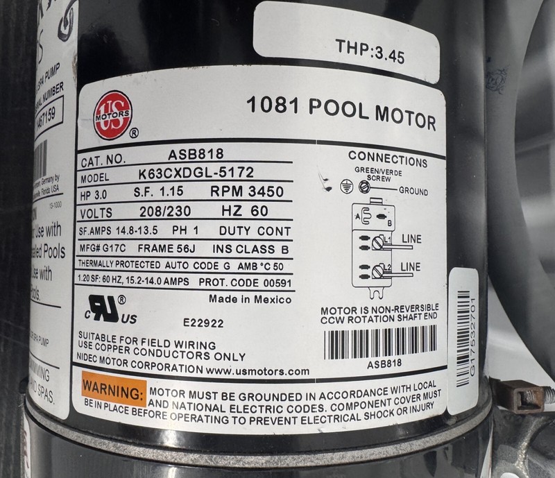 Speck Swimming Pool & Spa Pump Model PS350SSP, 3HP, 1PH, 208/230V, ASB818 gallery