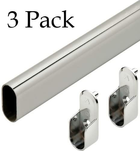 3 ProPack Set (9 Pc.) Oval Wardrobe Closet Rods with End Cups Brackets Chrome gallery