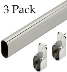 3 ProPack Set (9 Pc.) Oval Wardrobe Closet Rods with End Cups Brackets Chrome