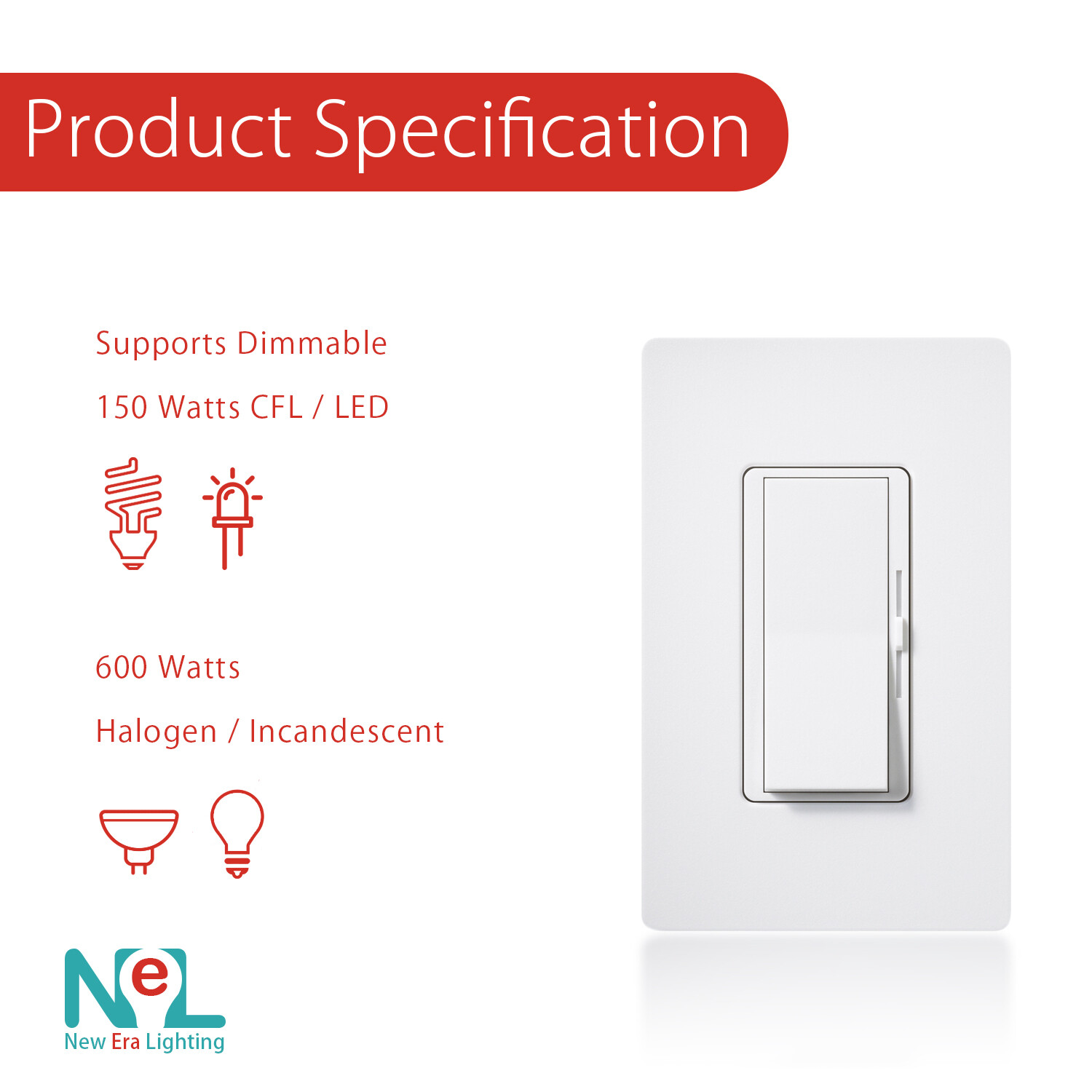 LED Decora Rocker Dimmer, Single & 3-Way Switch, CFL 600W / LED 150W gallery