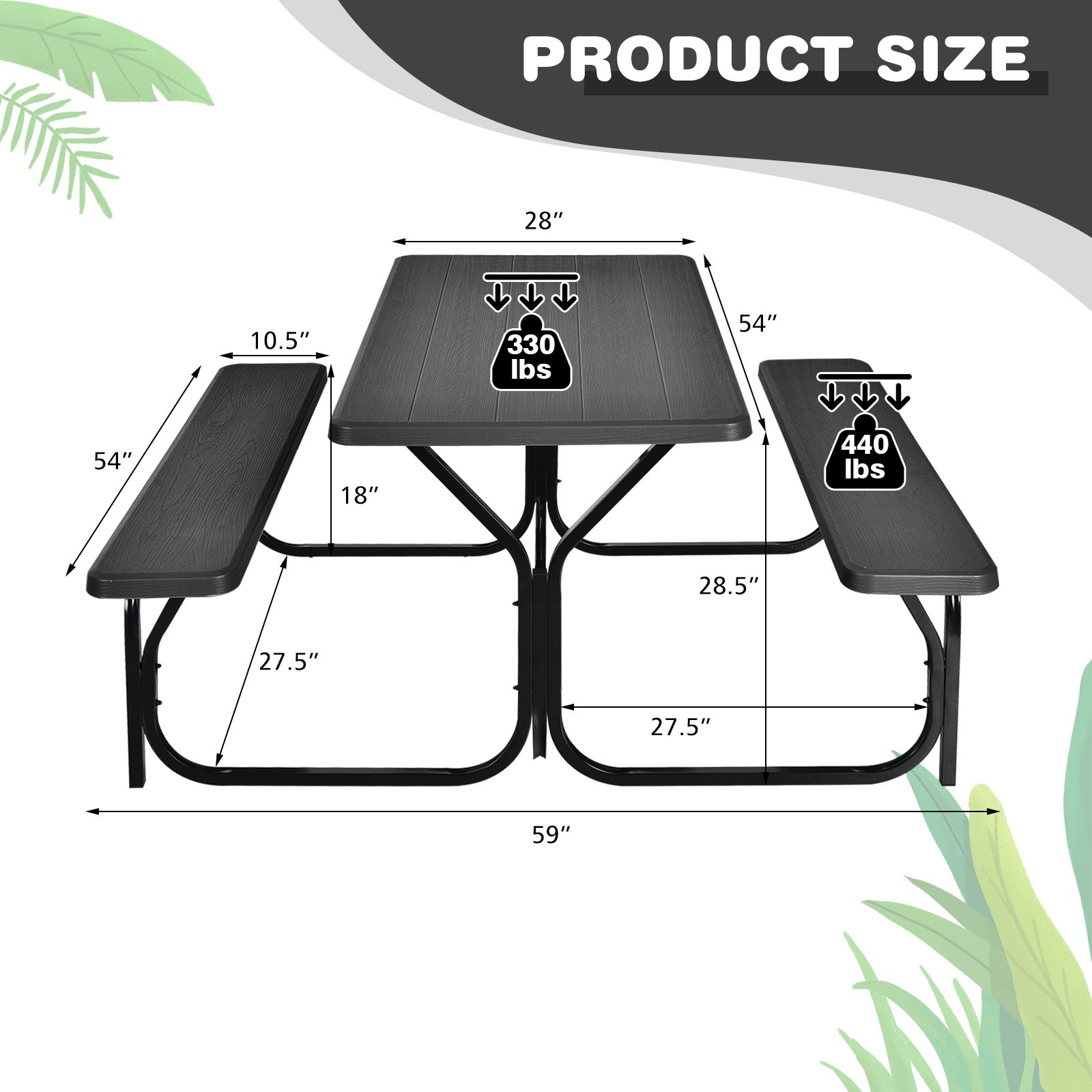Costway Picnic Table Bench Set Outdoor Backyard Garden Party Dining All Weather gallery