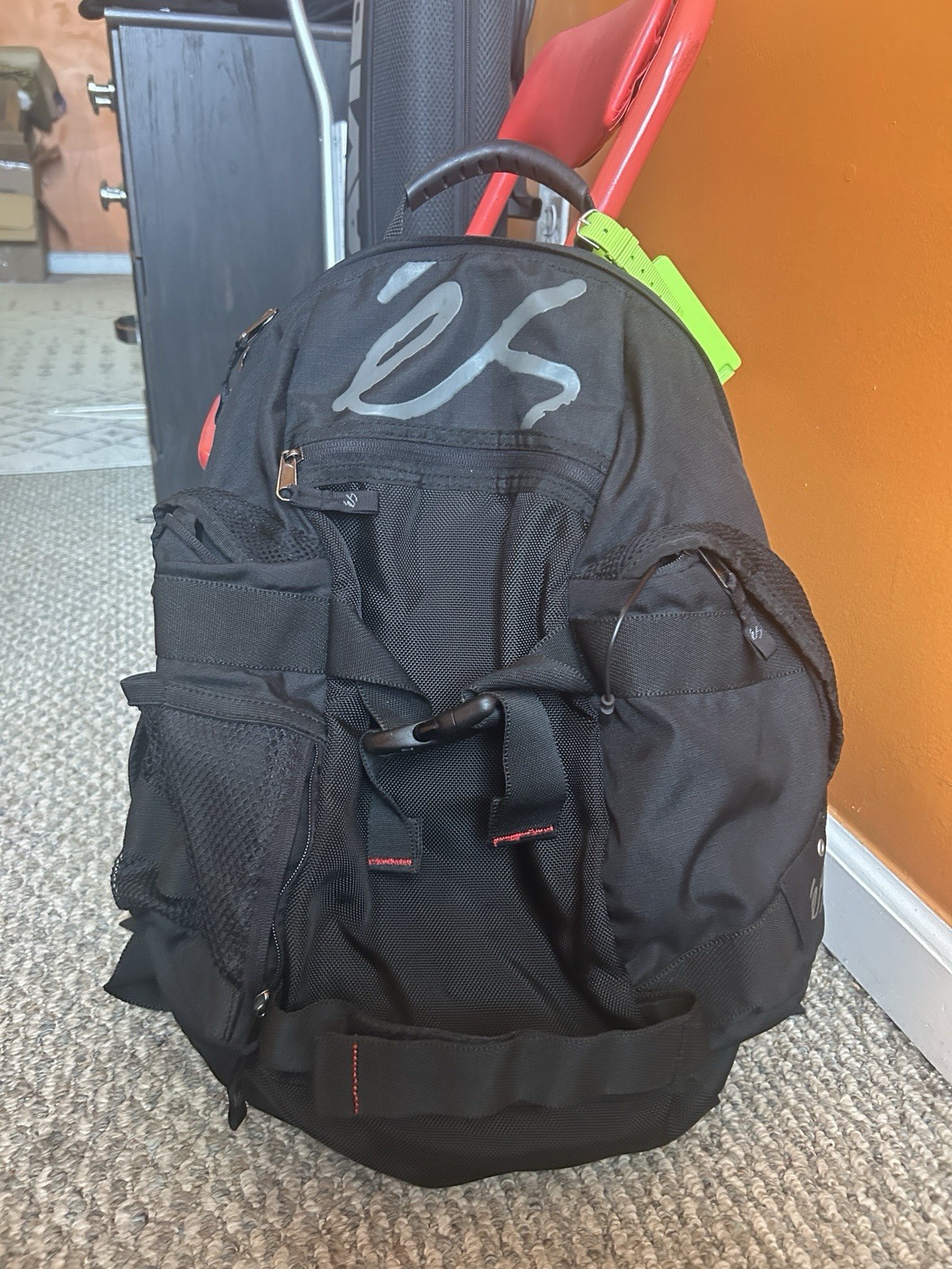 Black Nylon Hiking Backpack, Adjustable Straps, Mesh & Zipper Pockets