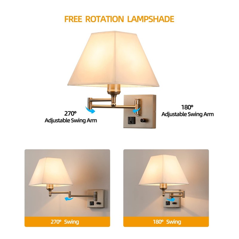 Plug in Wall Light,Swing Arm Wall Sconces with USB Port and Outlet,Wall Lamp ... gallery