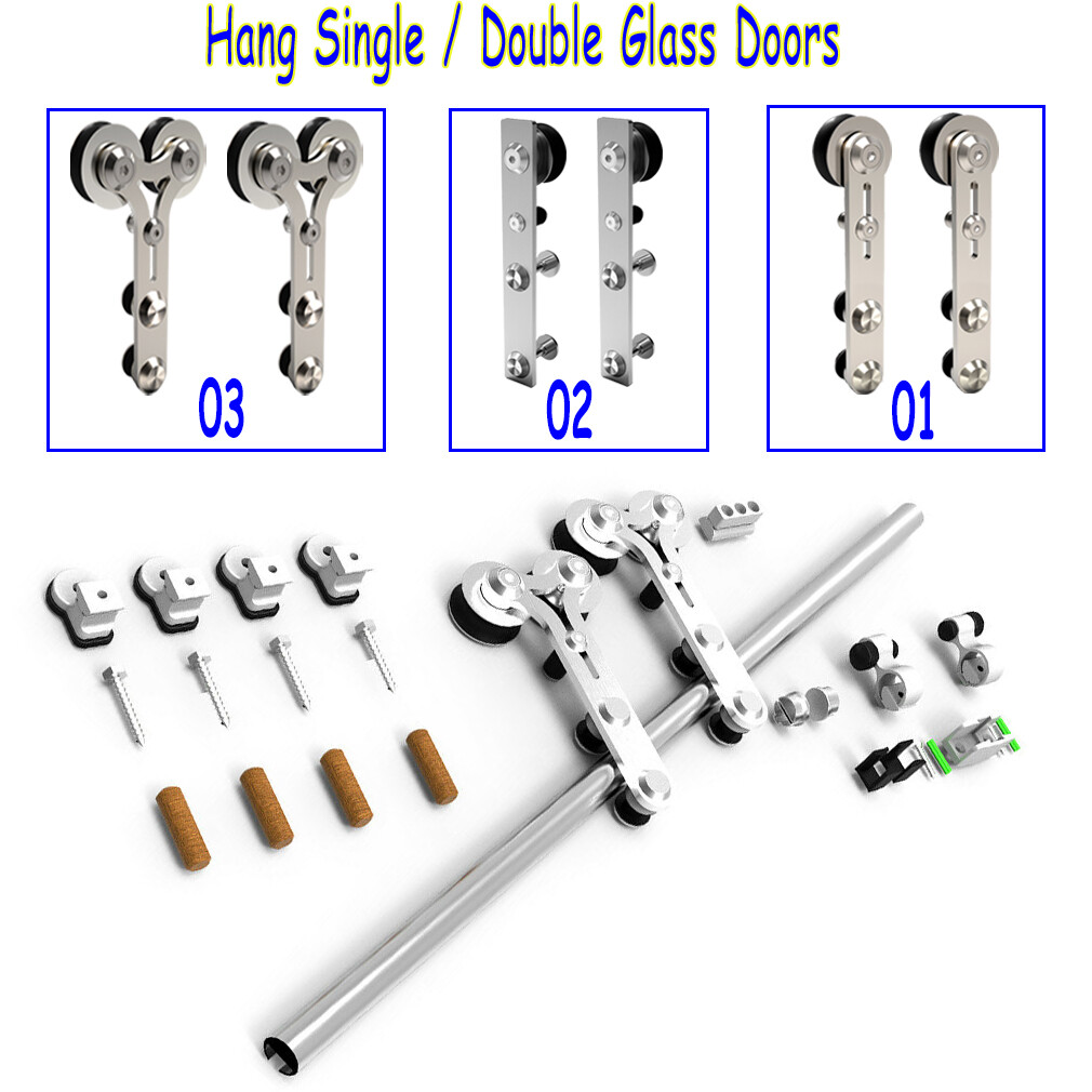 4-16FT Stainless Steel Sliding Barn Door Hardware Kit for One/Two Glass Doors gallery