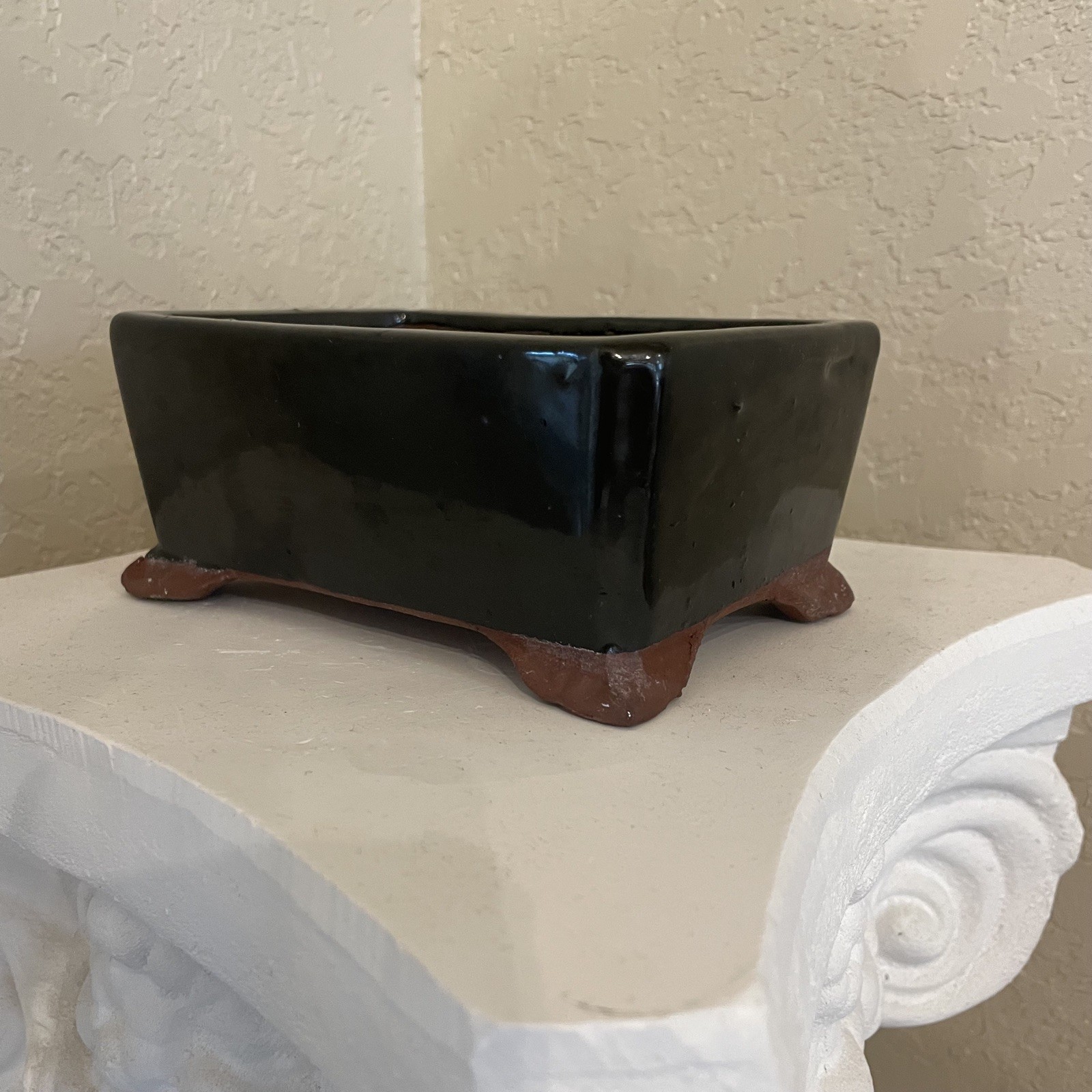 Rectangular Shohin Bonsai, Succulent Pot 6"x 4.5"x 2.25"- Black 2 Holes gallery