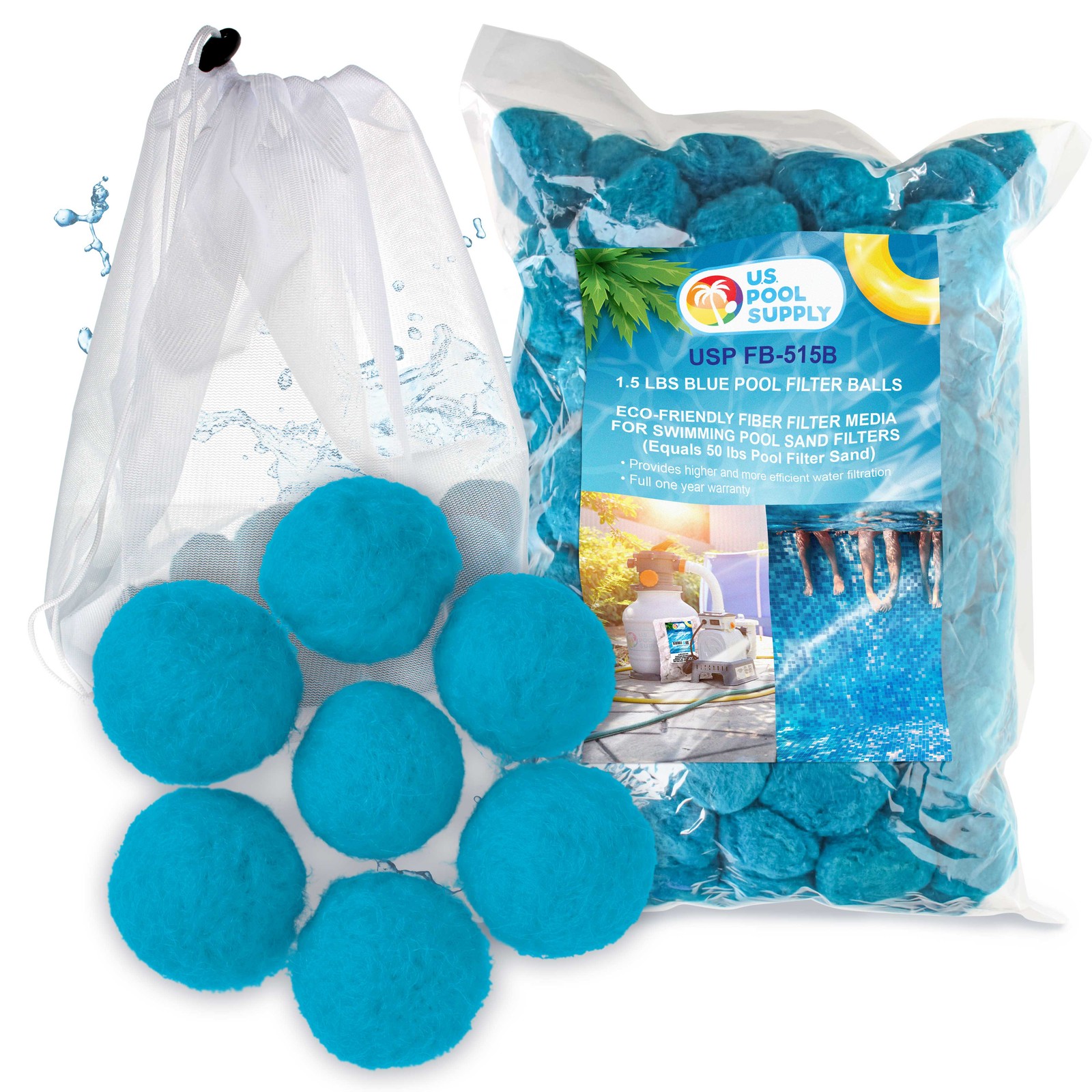 1.5 lbs Blue Pool Filter Balls, Fiber Filtration Media for Pool Sand Filters gallery