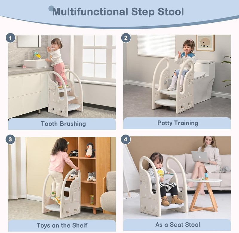 Adjustable Toddler Step Stool - 3 Steps for Easy Kitchen & Potty Training Access gallery