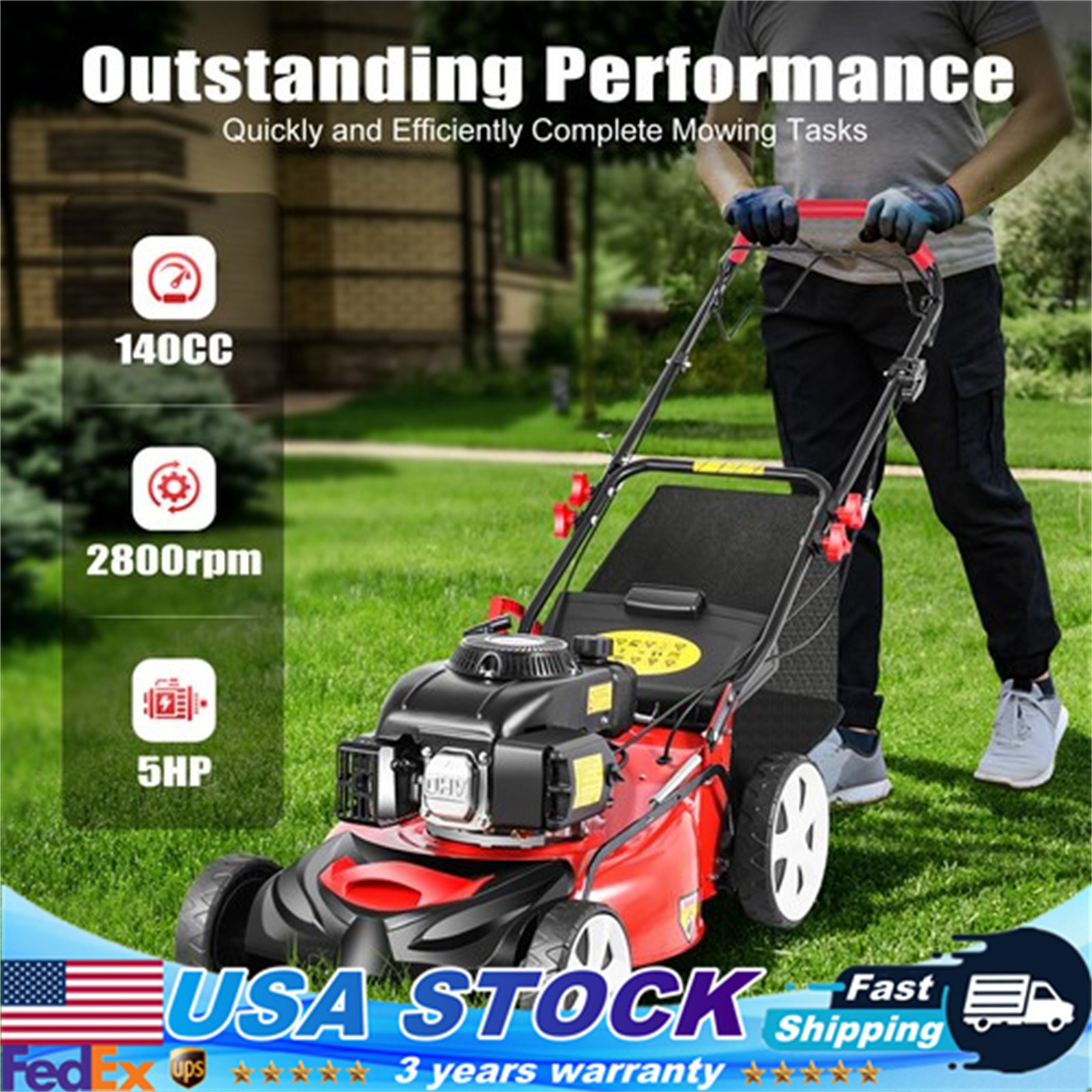 Self-Propelled Gas Powered Lawn Mower with Bagger with 4-Stroke Engine 20” 140cc gallery
