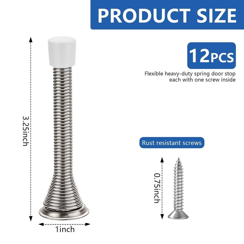 12 Pack Spring Door Stops 3 1/4 Inch Flexible Heavy Duty Spring Door Stopper gallery
