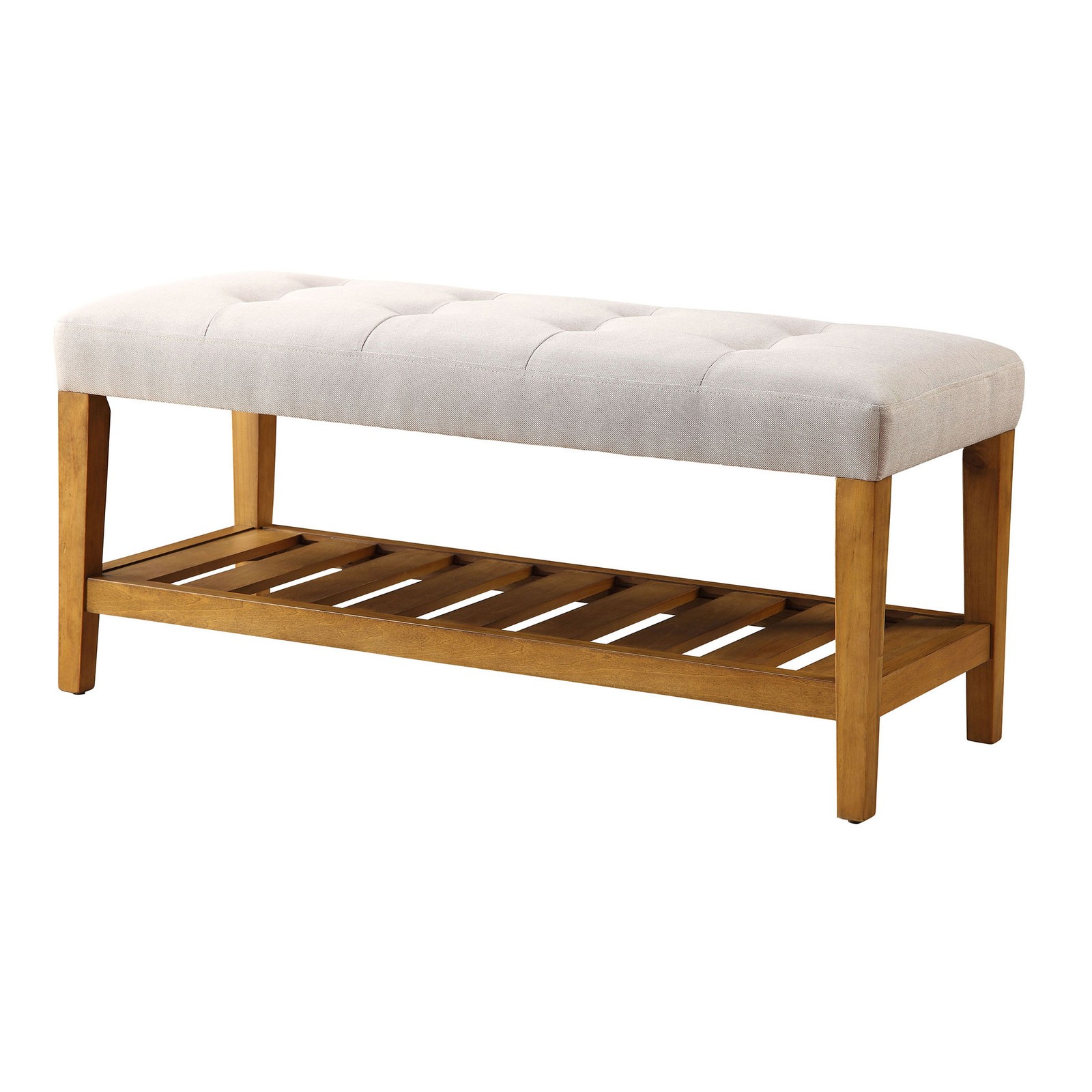 Light Grey and Oak Tufted Padded Seat Bench gallery