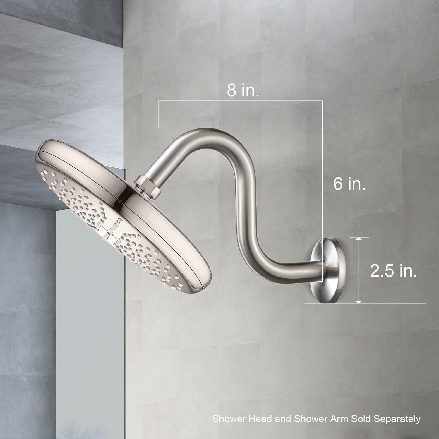 Shower Head Extension Arm S Shaped Shower Arm with 6 in Brushed Nickel 6 in gallery