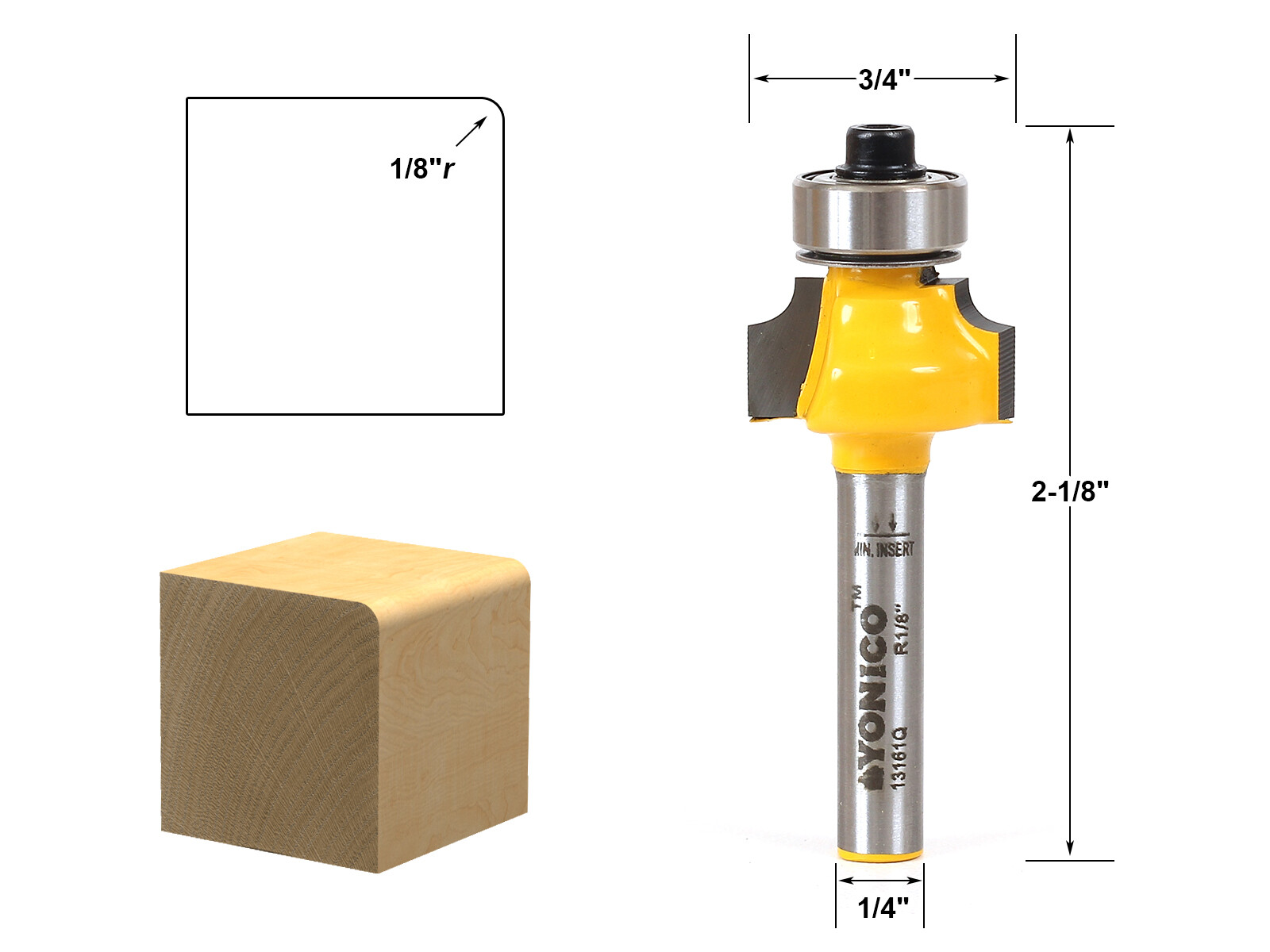 1/8" Radius Round Over Edge Forming Router Bit - 1/4" Shank - Yonico 13161q gallery