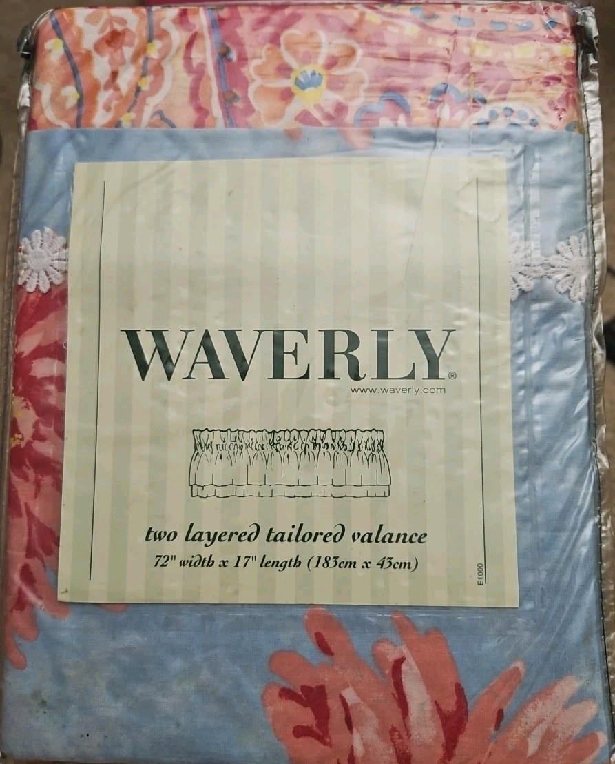 1- Waverly Olympia Azure Two Layered Tailored Valance 72" W x 17" L" New gallery