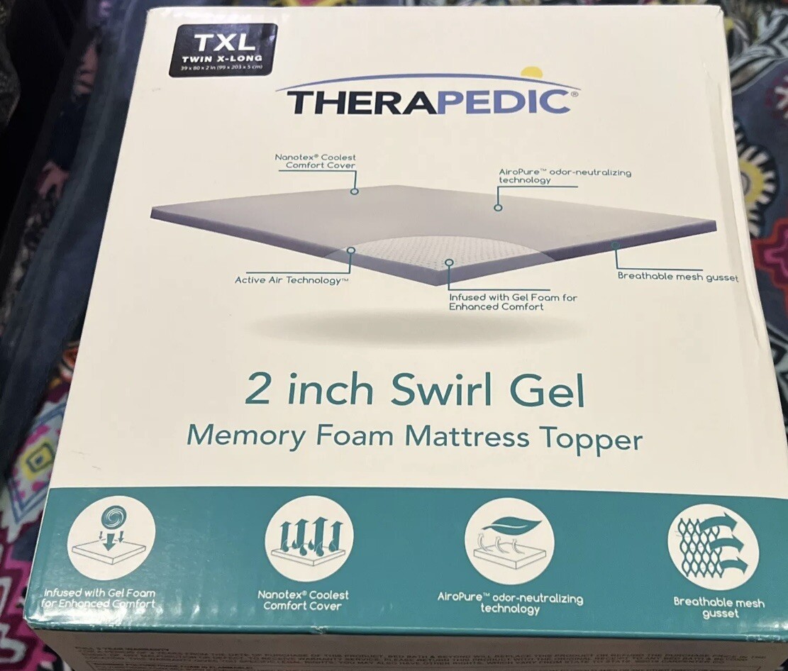 Therapedic 2 Inch Swirl Gel Memory Foam Twin XL Mattress Topper - NEW SEALED gallery