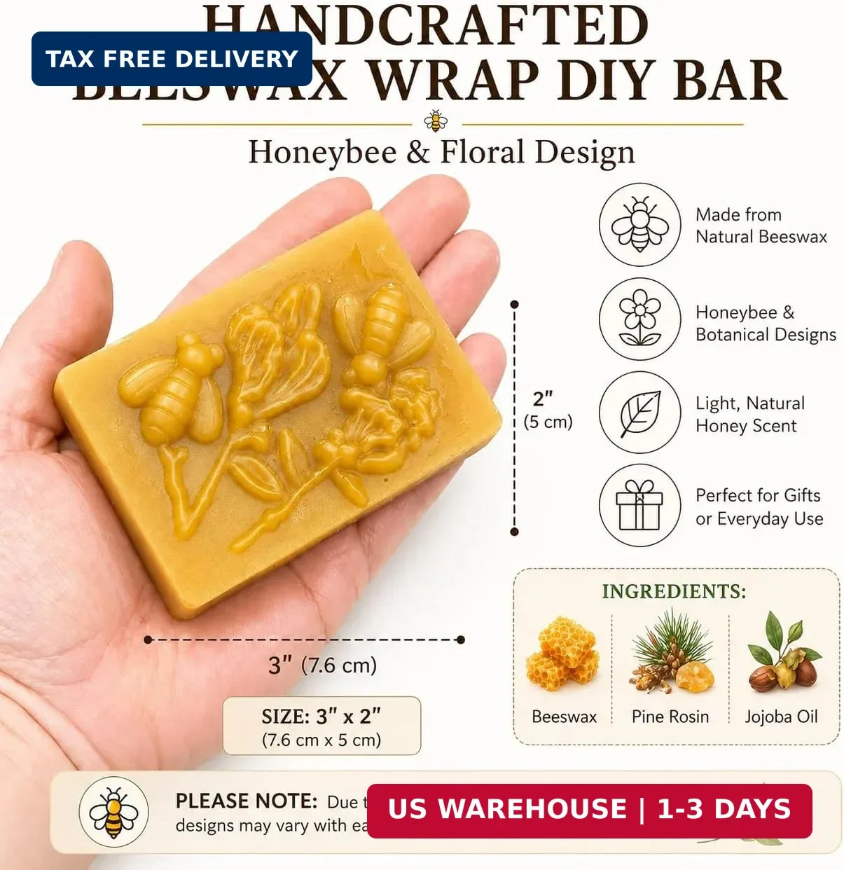 Beeswax Wraps for Food - Crafting Bar - Ready-to-Use Blend with Beeswax, Pine Ro gallery
