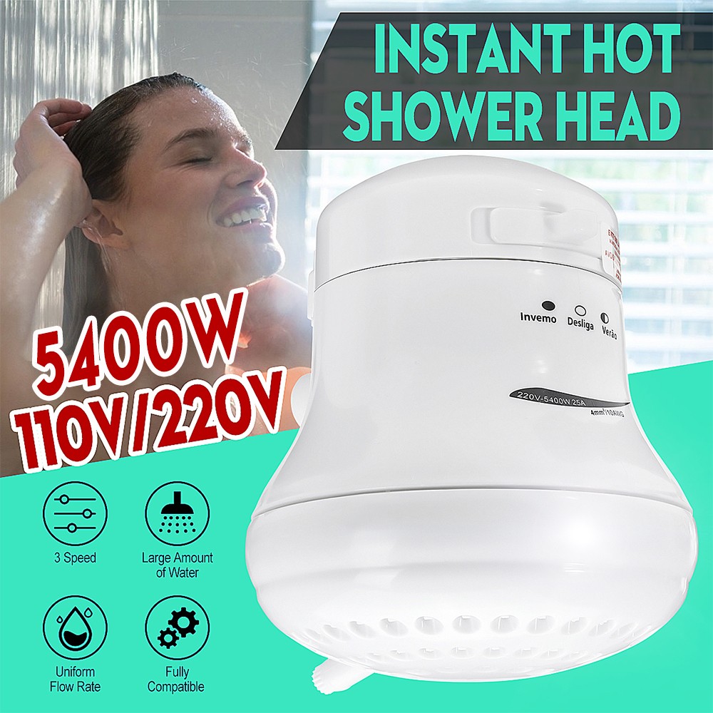 5400W 110V Electric Shower Head Instant Water Heater 3 Temperature Control +Hose gallery