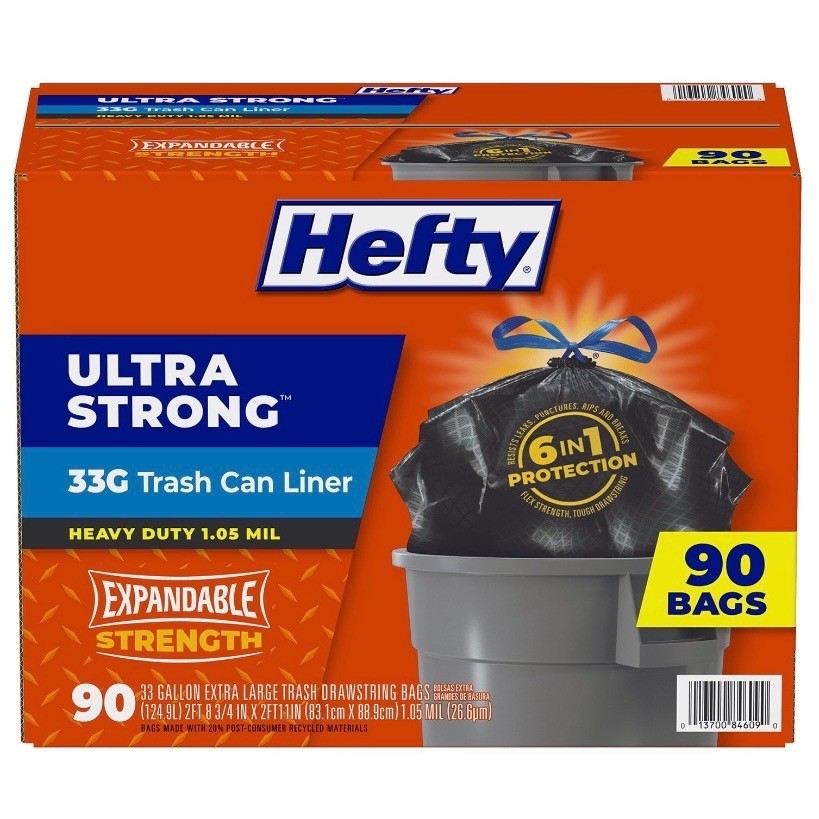 Hefty Ultra Strong Drawstring Trash Bags, 33 gal, 90 ct, Unscented gallery