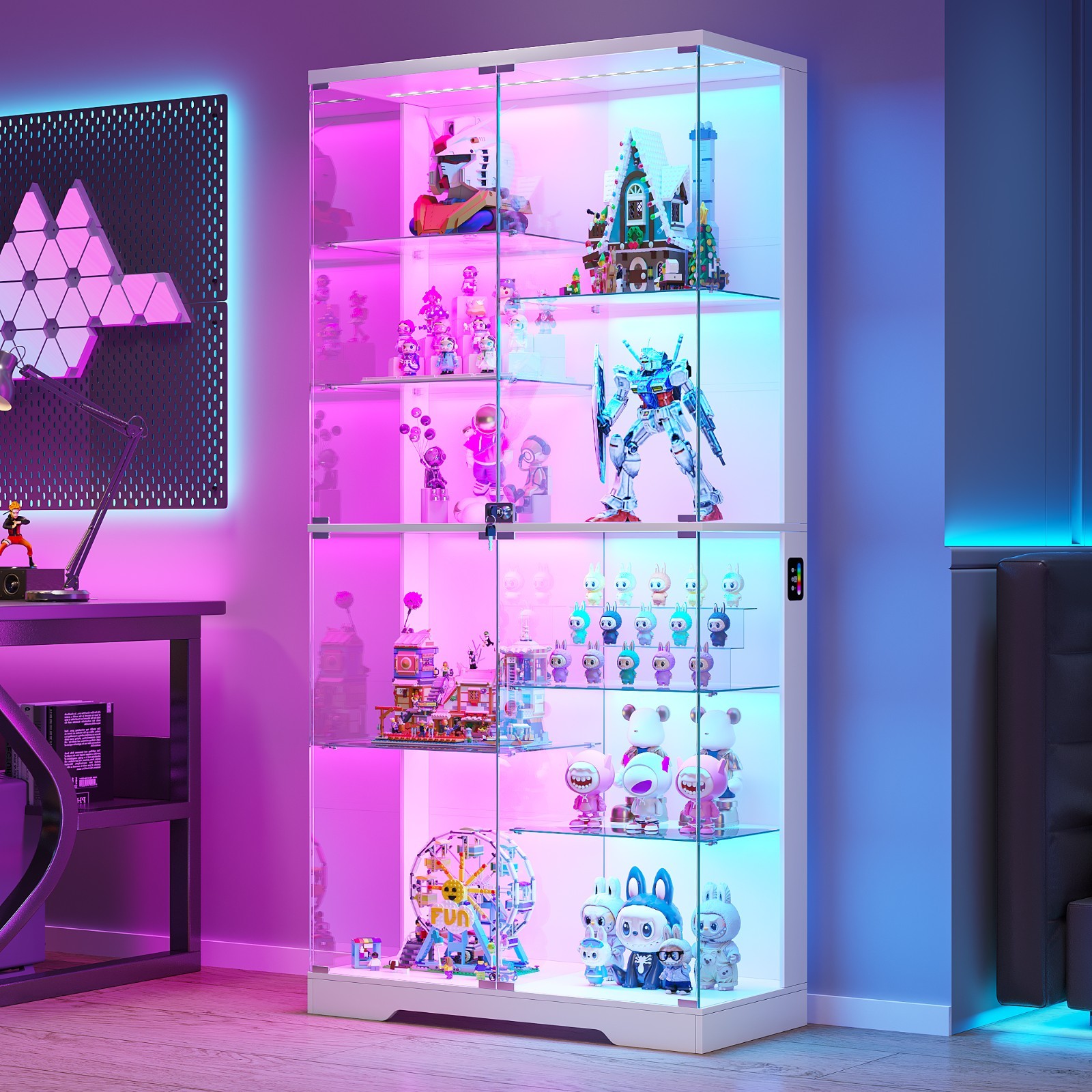 Lighted Display Cabinet with Glass Doors, 10-Tier Display Cases with RGB Lights gallery