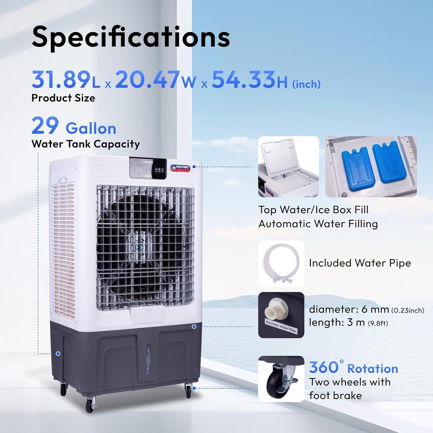 High-Performance 10000 CFM Evaporative Cooler with Remote & 29 Gal Tank gallery