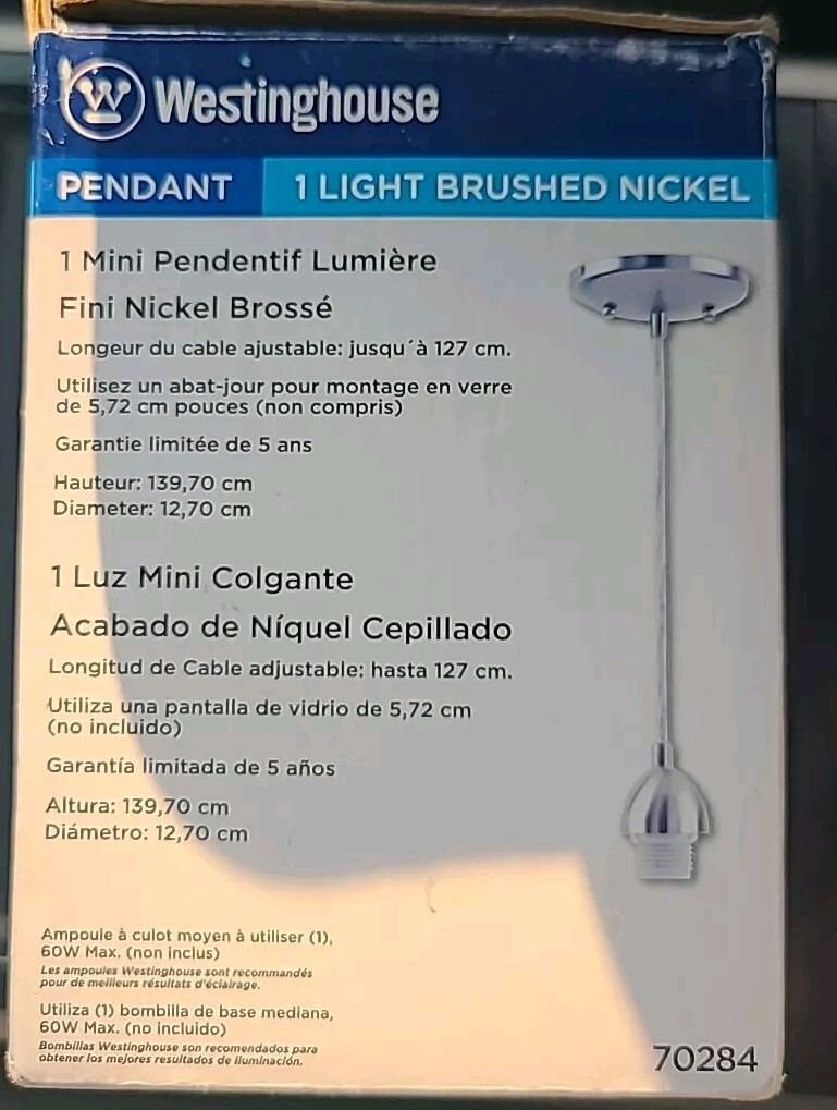 Westinghouse Mini Pendant Light Kit Nickel Finish Hardware Included Silver 70284 gallery