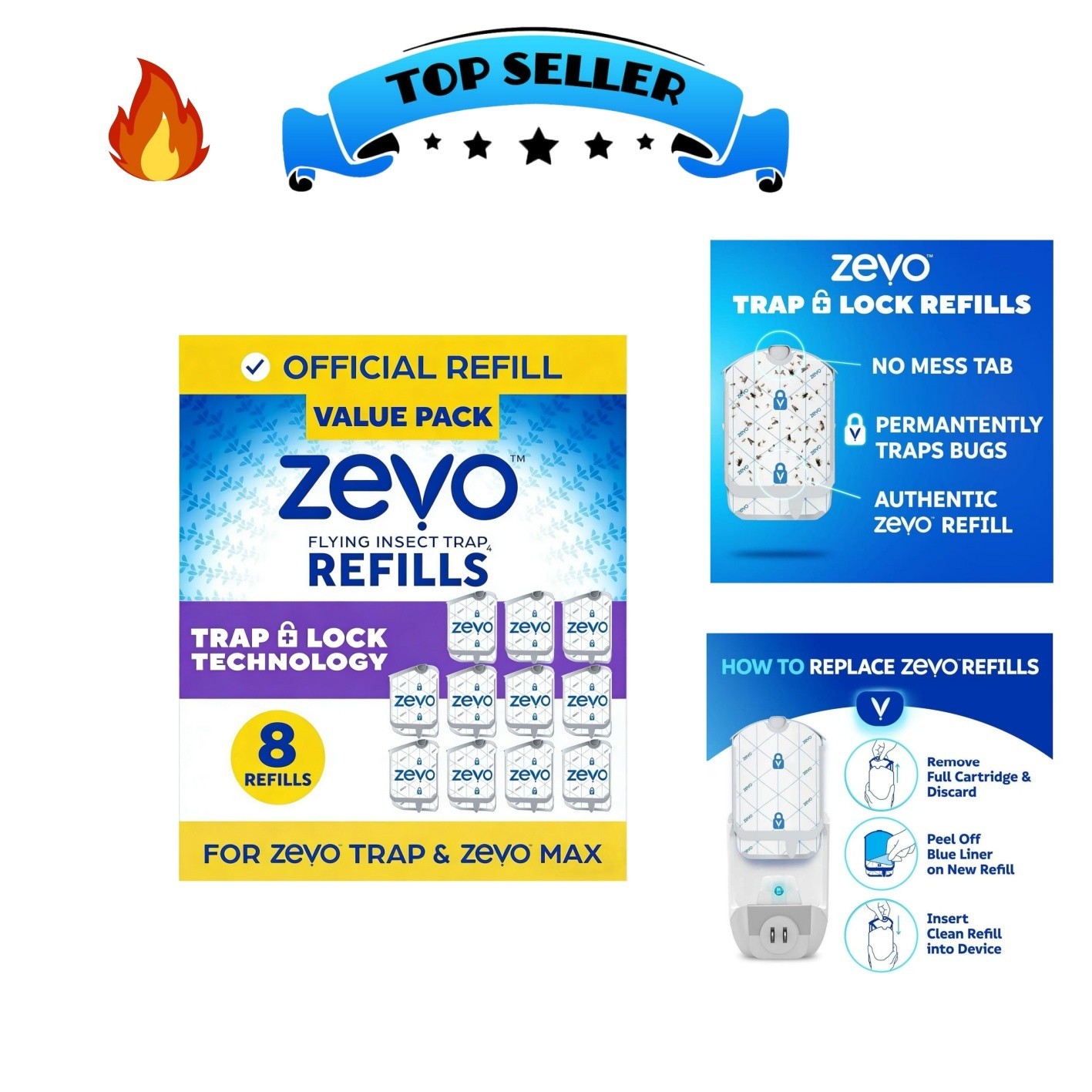8 Refill Cartridges Zevo Flying Insect Trap Refill Cartridges -Easy to Use gallery