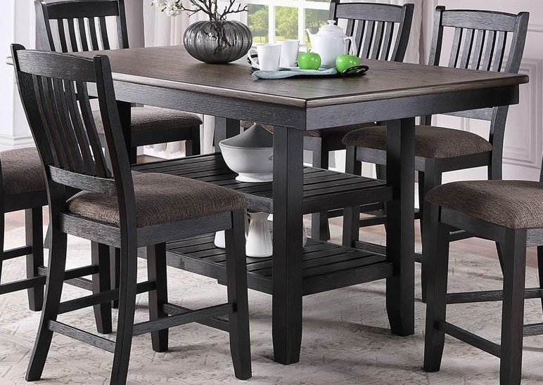 Transitional Dining Room 7pc Set Dark Coffee Rubberwood Counter Height Dining gallery