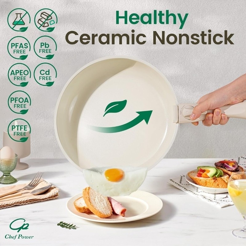 Chef Power Ceramic Cookware Set with Detachable Handles, Nonstick - Non Toxic gallery