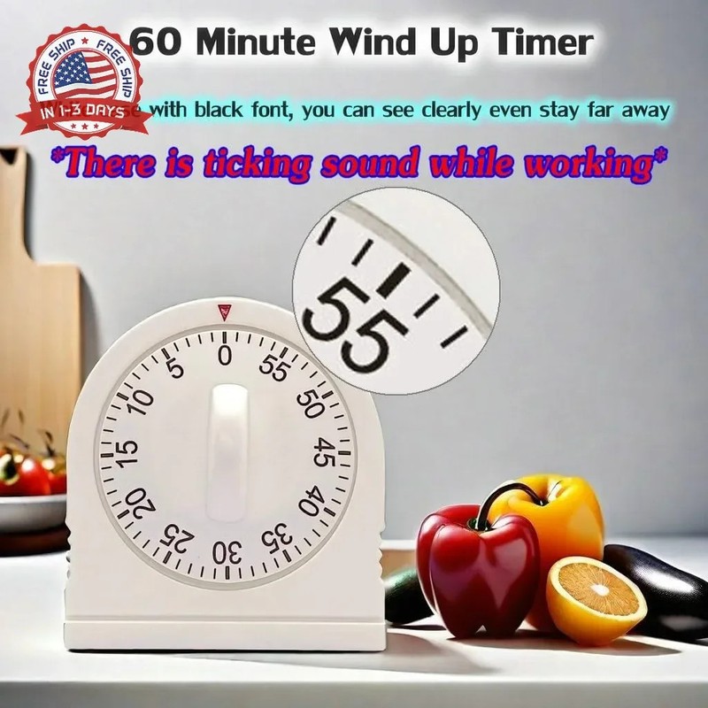 60 Minute Wind Up Timer, Visual Mechanical Timer with Loud Alarm, Manual Countdo gallery