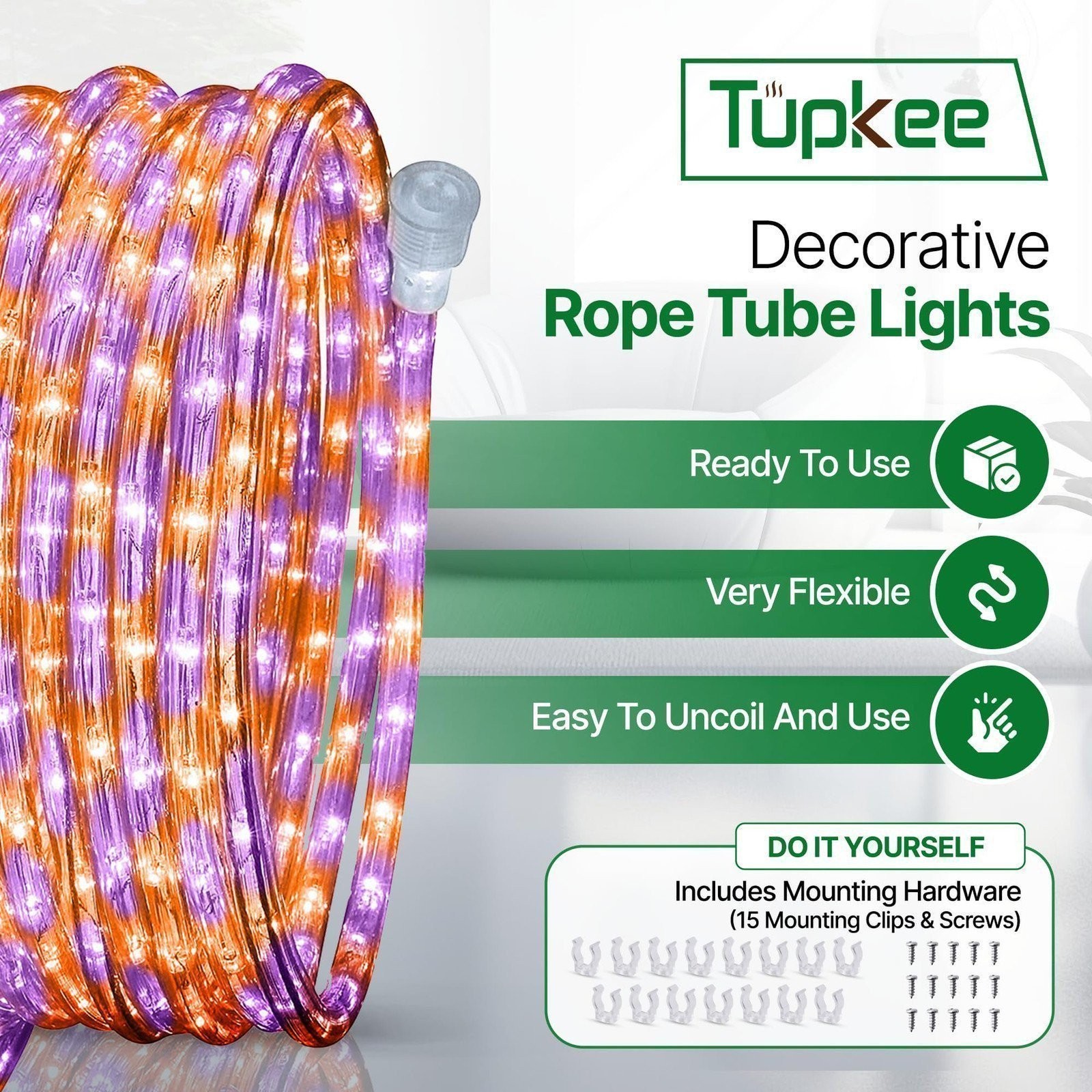 Tupkee LED Rope Light Orange & Purple - 24 Feet, for Indoor Outdoor Tube Lights gallery