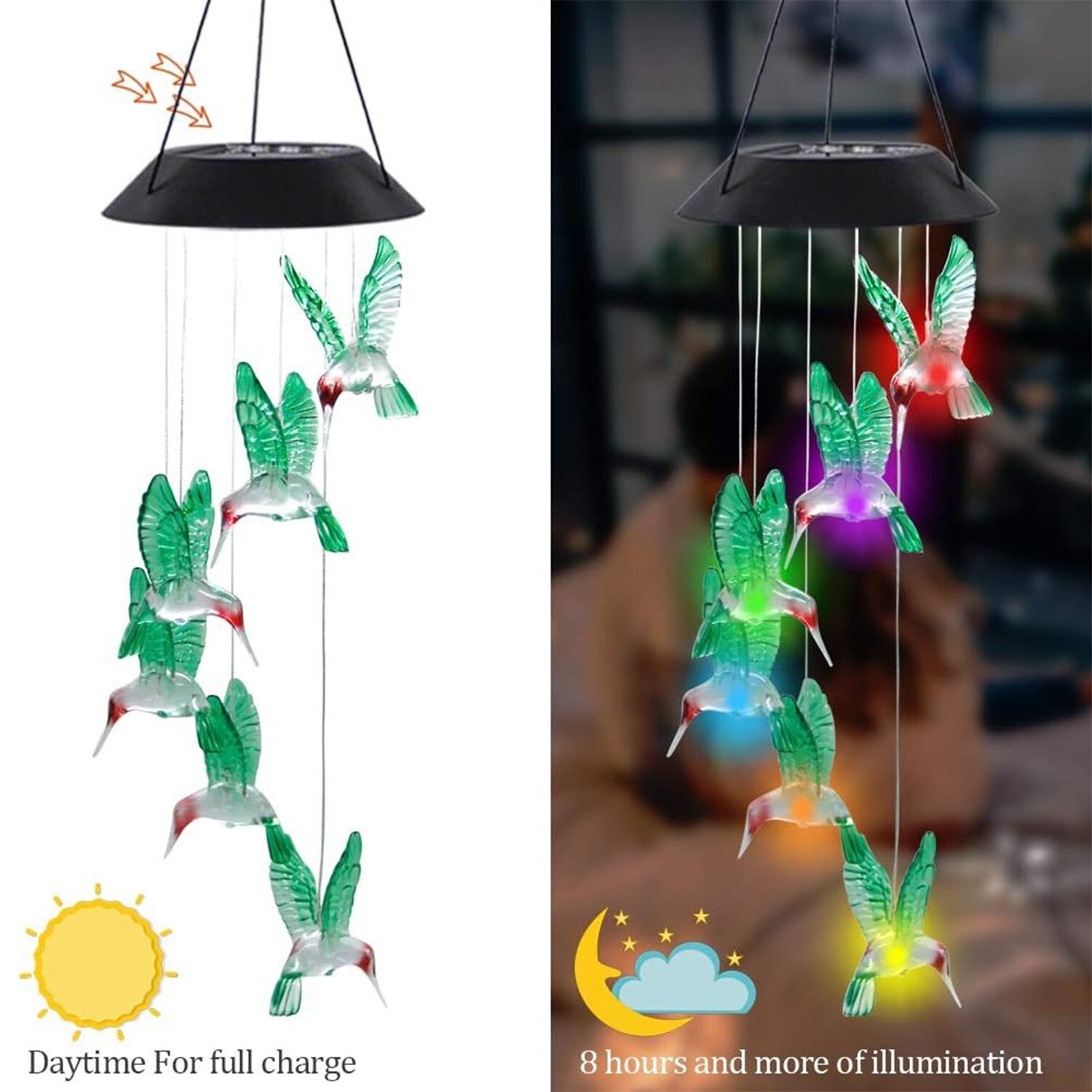 Hummingbird Solar Wind Chimes,LED Color-Changing Light,Yard Home Garden Decor gallery