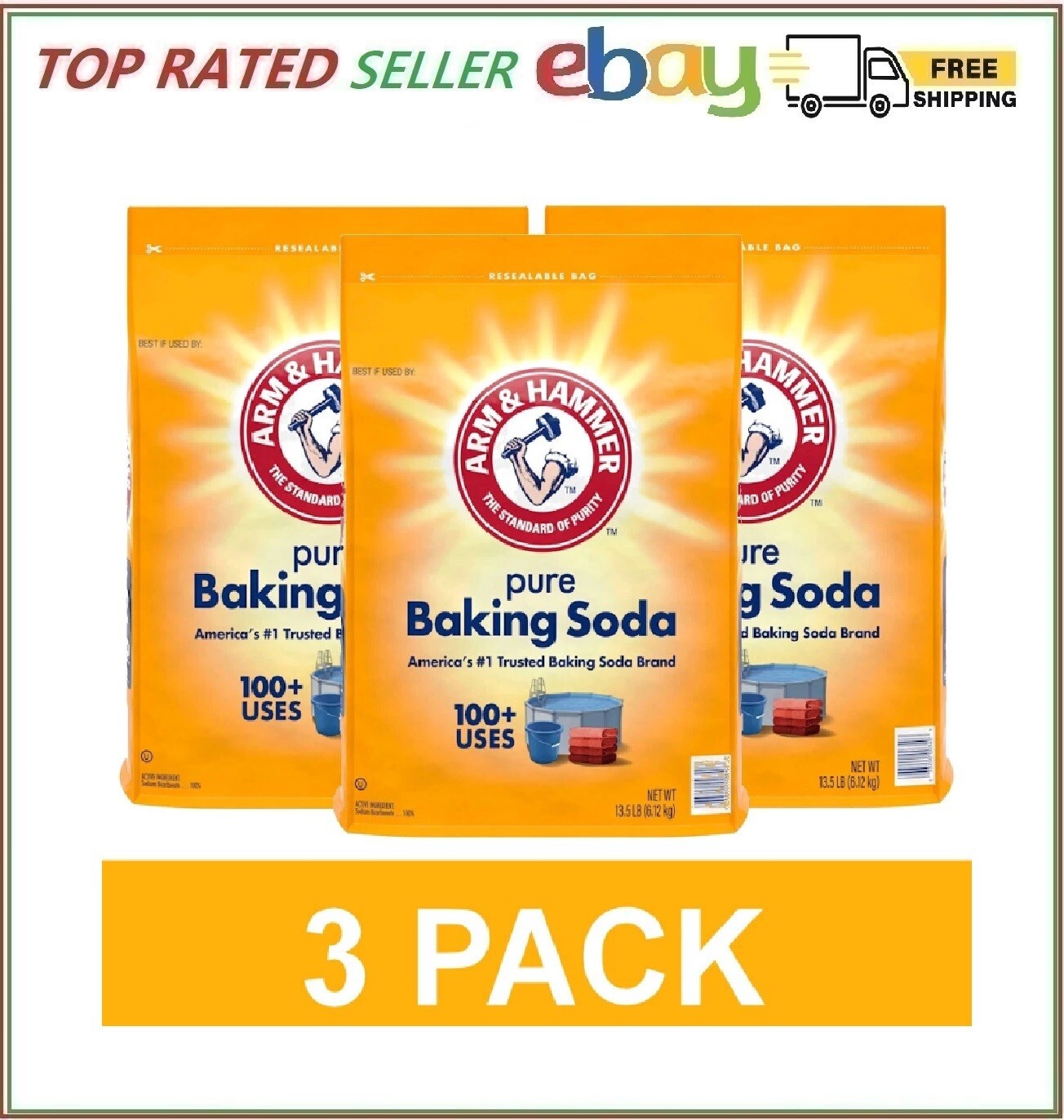 3 Pack - Arm & Hammer Pure Baking Soda, 13.5lbs. gallery