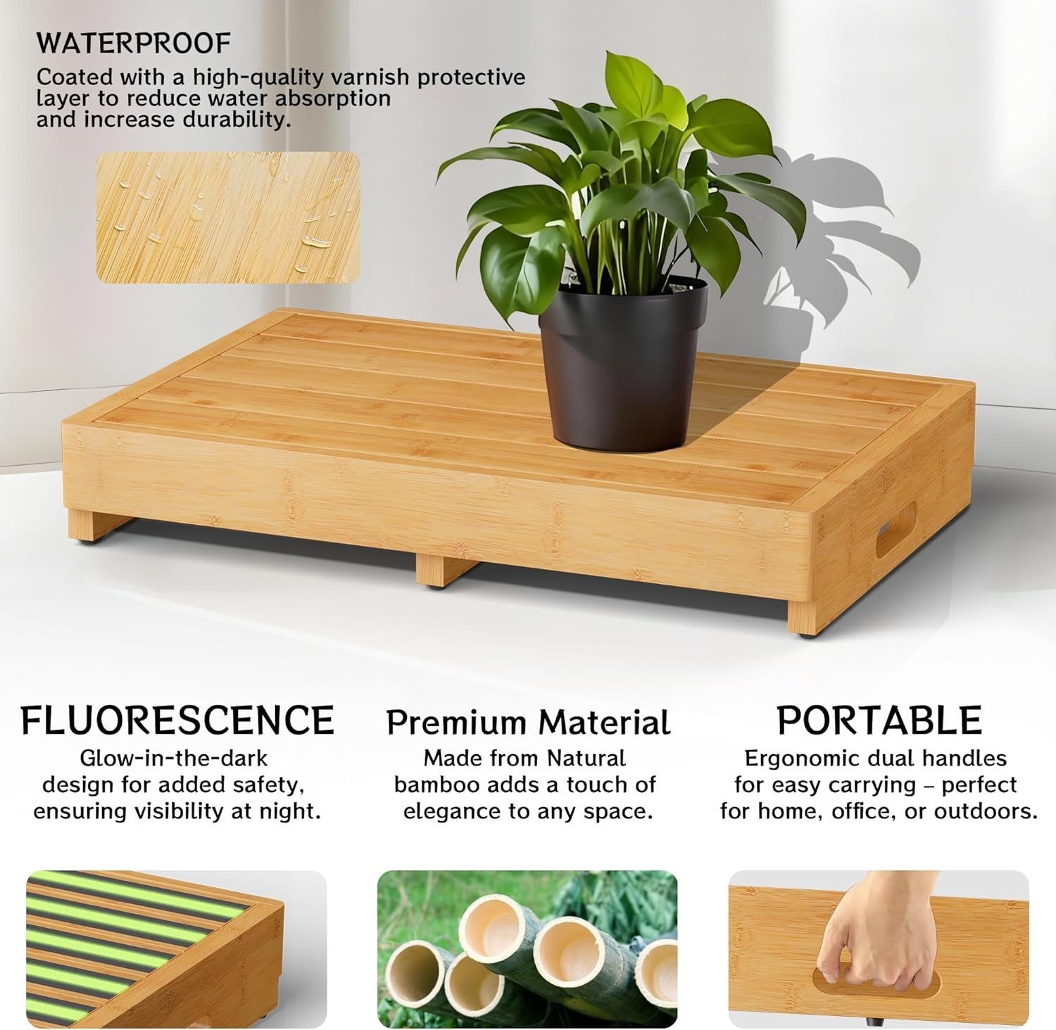 One Step Stool for Elderly, Bamboo High Riser Step Stool for Bed 550lbs Capacity gallery
