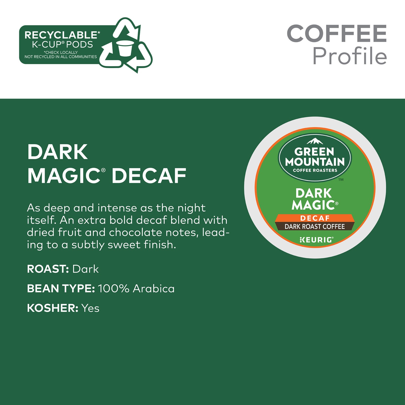 Green Mountain Coffee Dark Magic Decaf, Keurig K-Cup Pod, Dark Roast, 48 Count gallery