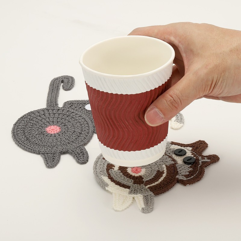 6PCS Cat Coasters, 15CM Cute Coasters Cat Butt Crochet, Black gallery