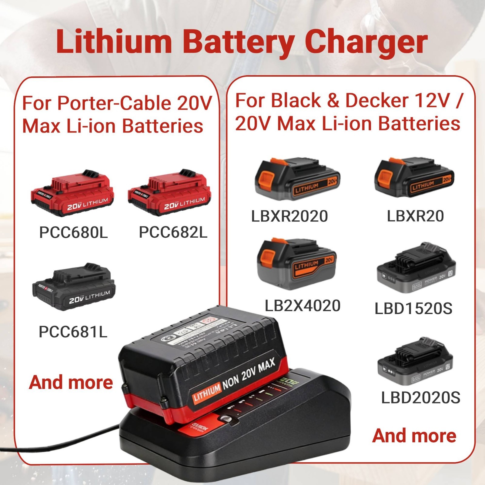 BDCAC202B Charger Replacement for Black & Decker 12V 20V Lithium Battery LBXR20 gallery