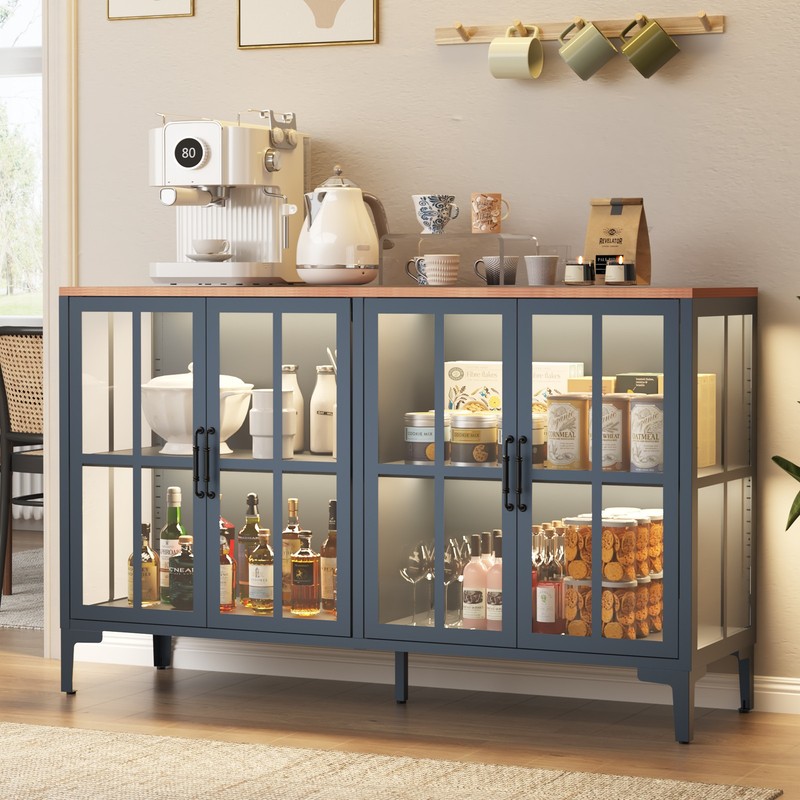 53" Glass Buffet Cabinet LED Lighted Sideboard Display Cabinet Shelf Adjustable gallery