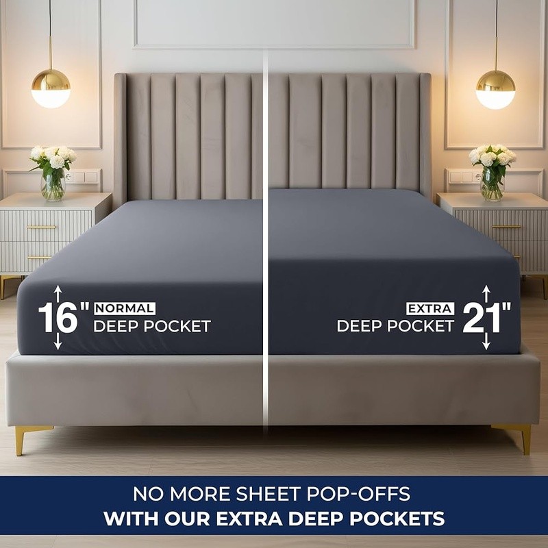 Deep Pocket Fitted Sheet Soft Microfiber Polyester Oversized Mattress 18-21 Inch gallery
