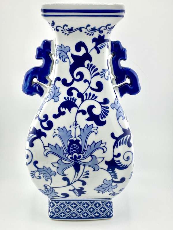 Porcelain Hand painted Dragon Handle Vase 12” X 6” NEW gallery