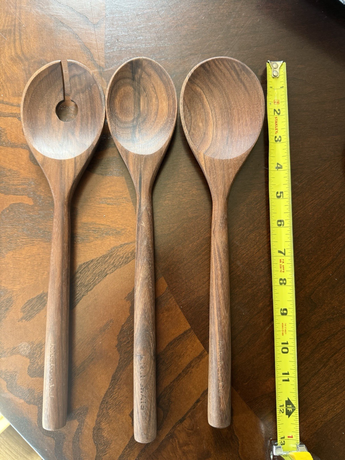 3pc Kitchen Aid Dark Wood Color Spoon Set For Serving Utensils And Cooking Home gallery