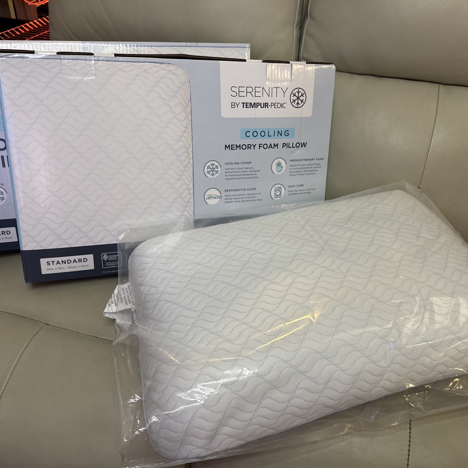 Tempur-Pedic Serenity Cooling Memory Foam Pillow Standard 24x16 Inch gallery