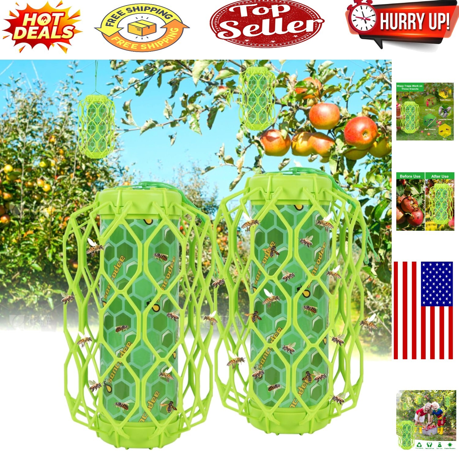 Upgraded Green Outdoor Wasp Trap - 2 Pack Carpenter Bee and Hornet Catcher gallery