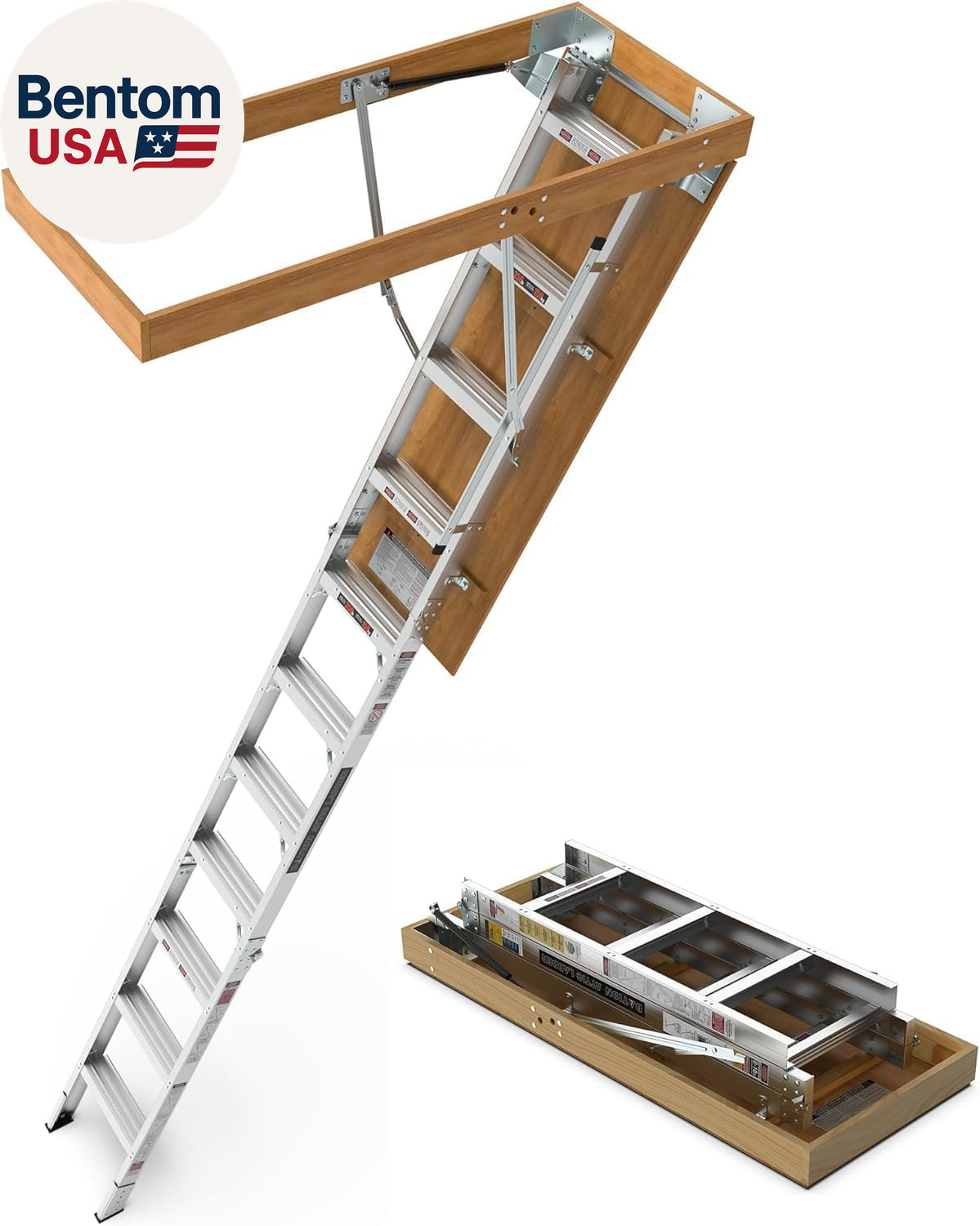 10FT Aluminum Attic Ladder Pull down System for 54" W X 22.5" H Opening, Attic A gallery