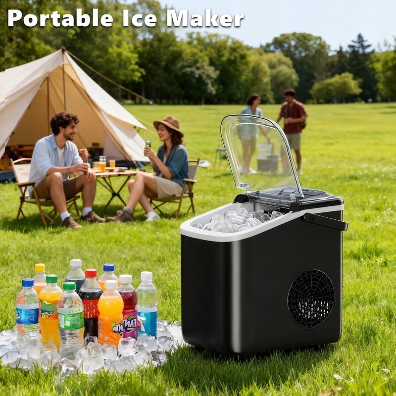 Portable Ice Maker Machine - 9 Cubes in 6 Mins, 26.5lbs/24Hrs, Scoop & Basket, I gallery