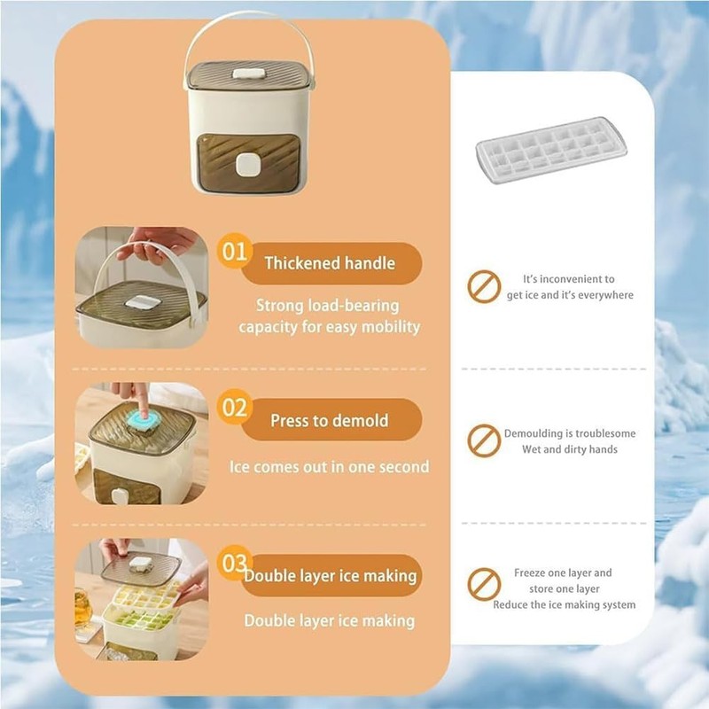 48 Cube Handled Double Layer Ice Maker Box w/ Press Lid for Freezer&DIY Beverage gallery