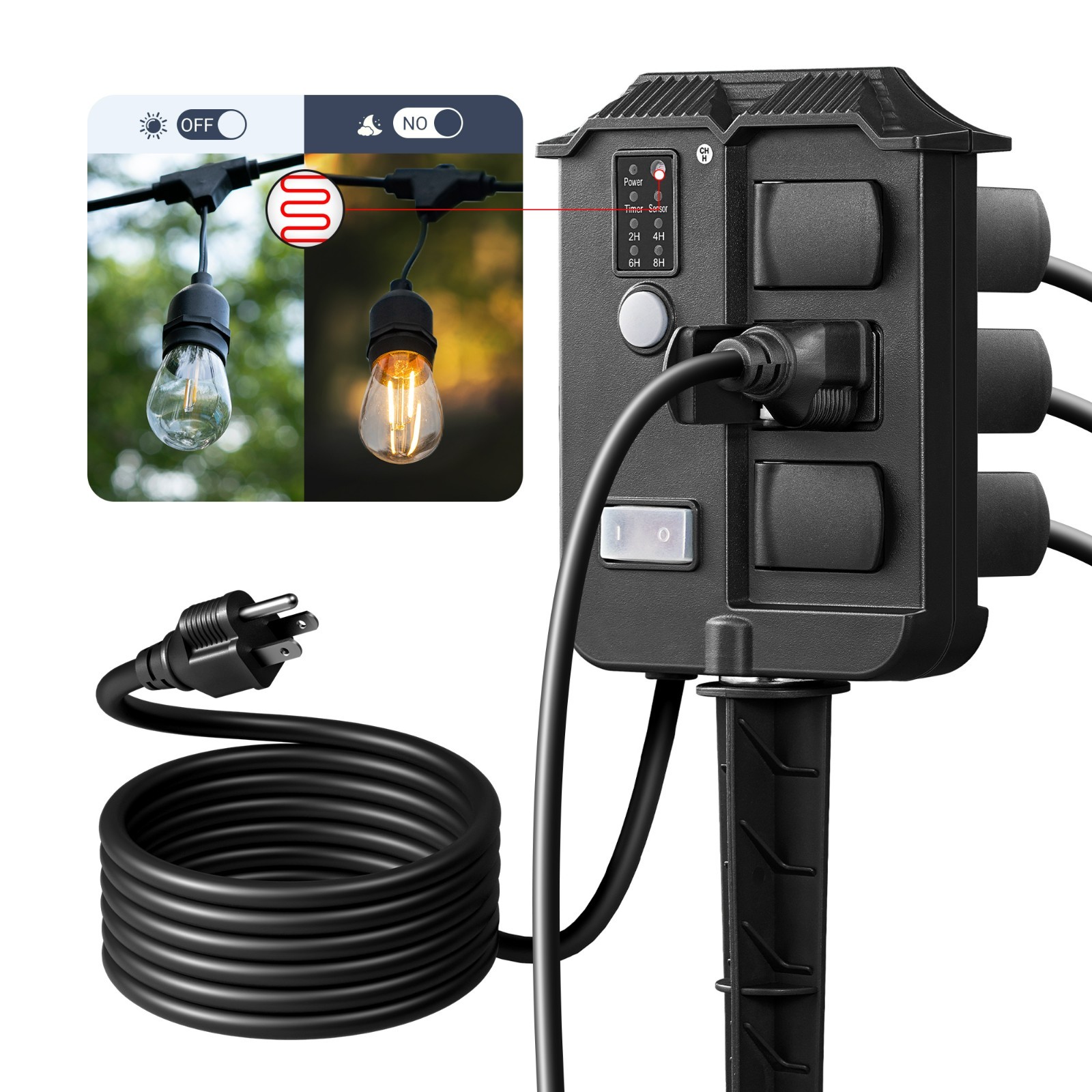 DEWENWILS Outdoor Power Stake Light Timer w/ 6 Grounded Outlets, 13A 1625W, 6ft gallery