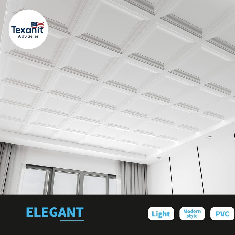 24-Pack Square Drop Ceiling Tile 2Ft X 2Ft in White, PVC Ceiling Panel 24 X 24In gallery