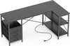 Shaped Office Desk with Power Outlets, 55 Inch Computer Desk with 3 Drawers, She gallery