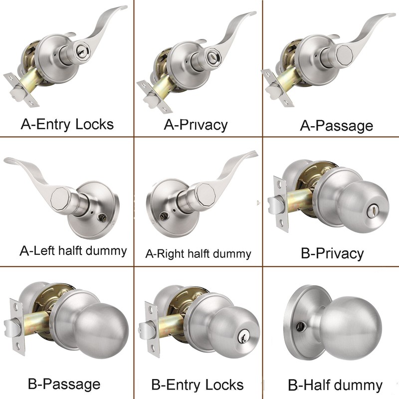 Brushed Nickel Round Door Knobs Privacy Passage Wave Door Levers Entry Locks gallery