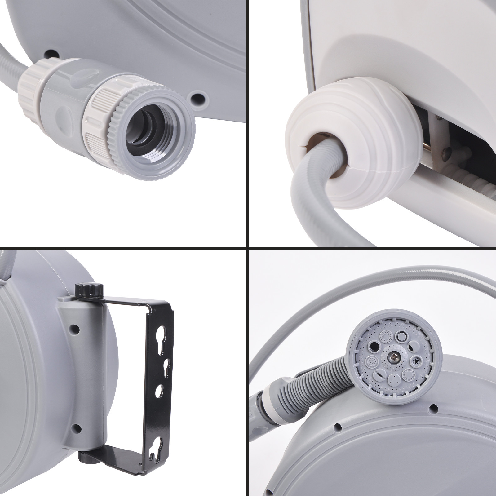 32FT 65FT 100FT Retractable Garden Water Hose Reel Spray Gun Rewind Wall Mounted gallery