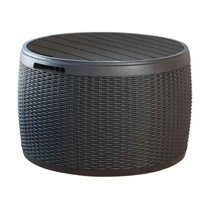 37 Gallon Rattan Look Resin Round Deck Box Patio Table Grey Outdoor Storage gallery